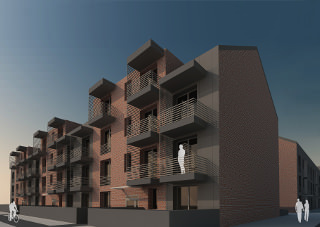 widok projektu budynku mieszkalnego z cegły architektów z Wrocławia